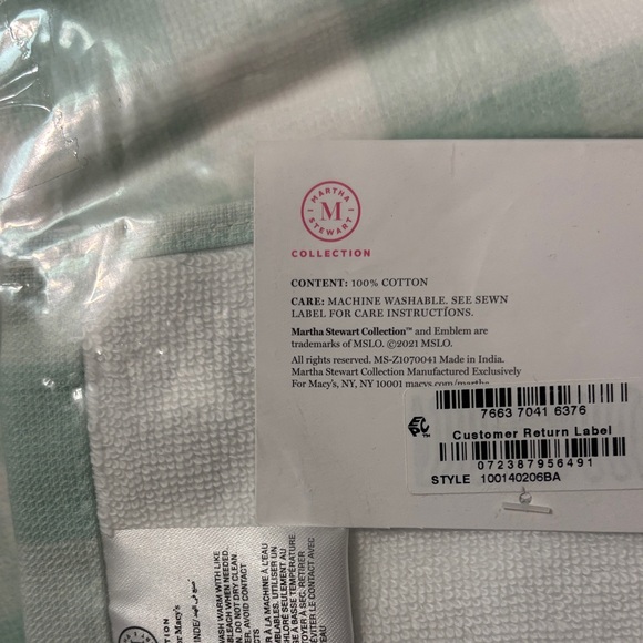 Martha Stewart Mint Green and White Checkered bath towels Set of 2 - Picture 5 of 5